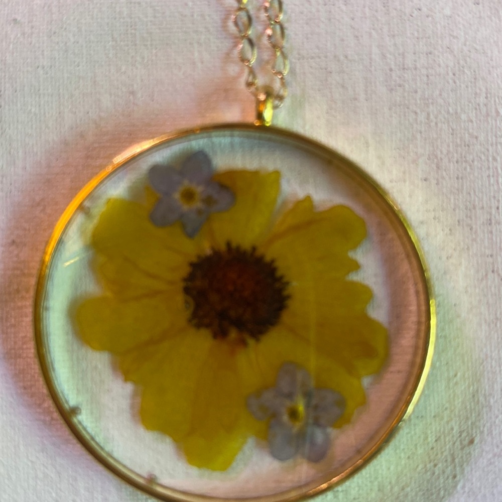 Sunflower and forget me not necklace